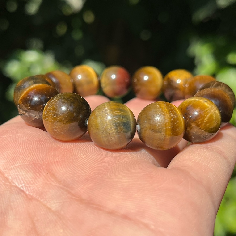14mm‎ stretchable yellow tiger eye bracelet